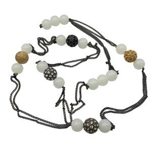 Gunmetal Chain & Glass Beads Long Necklace